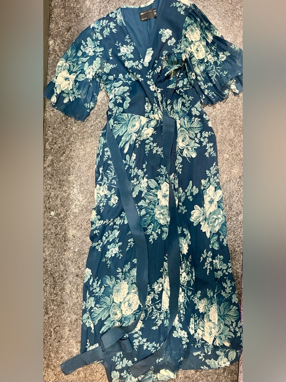 ASOS Maternity Teal Floral Maxi Dress with Waist Tie